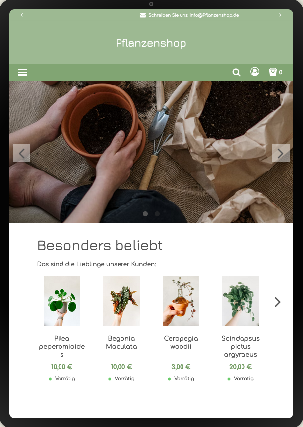 Beispiel für eine Anzeige auf einem Tablet
