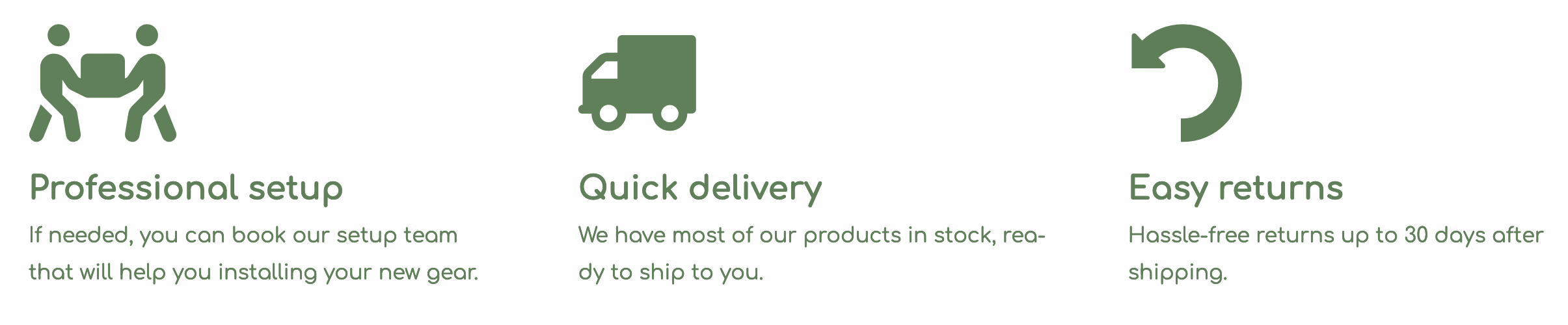Example of using icons for shipping information