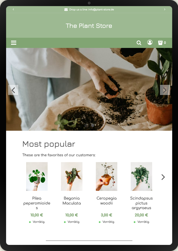 Example of a display on a tablet