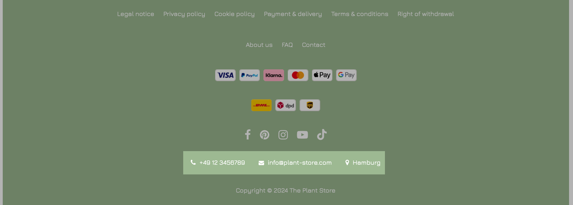 Example for the display of contact/location details in a row layout footer