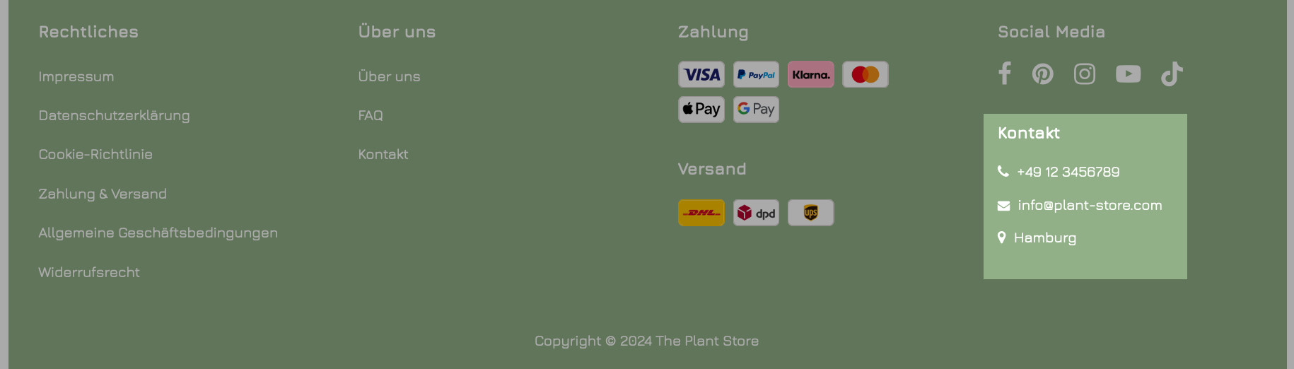 Beispiel für Kontaktdetails im Footer