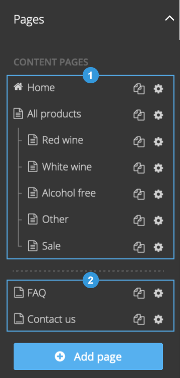 Aperçu des pages de contenu dans la barre latérale de l'Éditeur