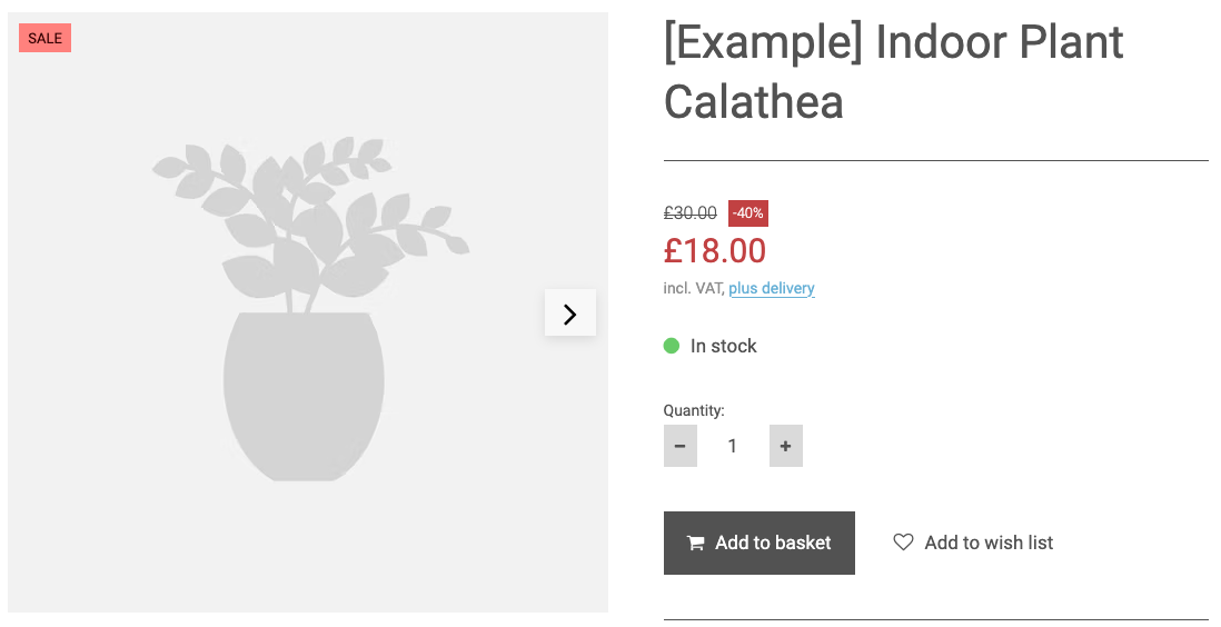 Sale label on a product image on the product page