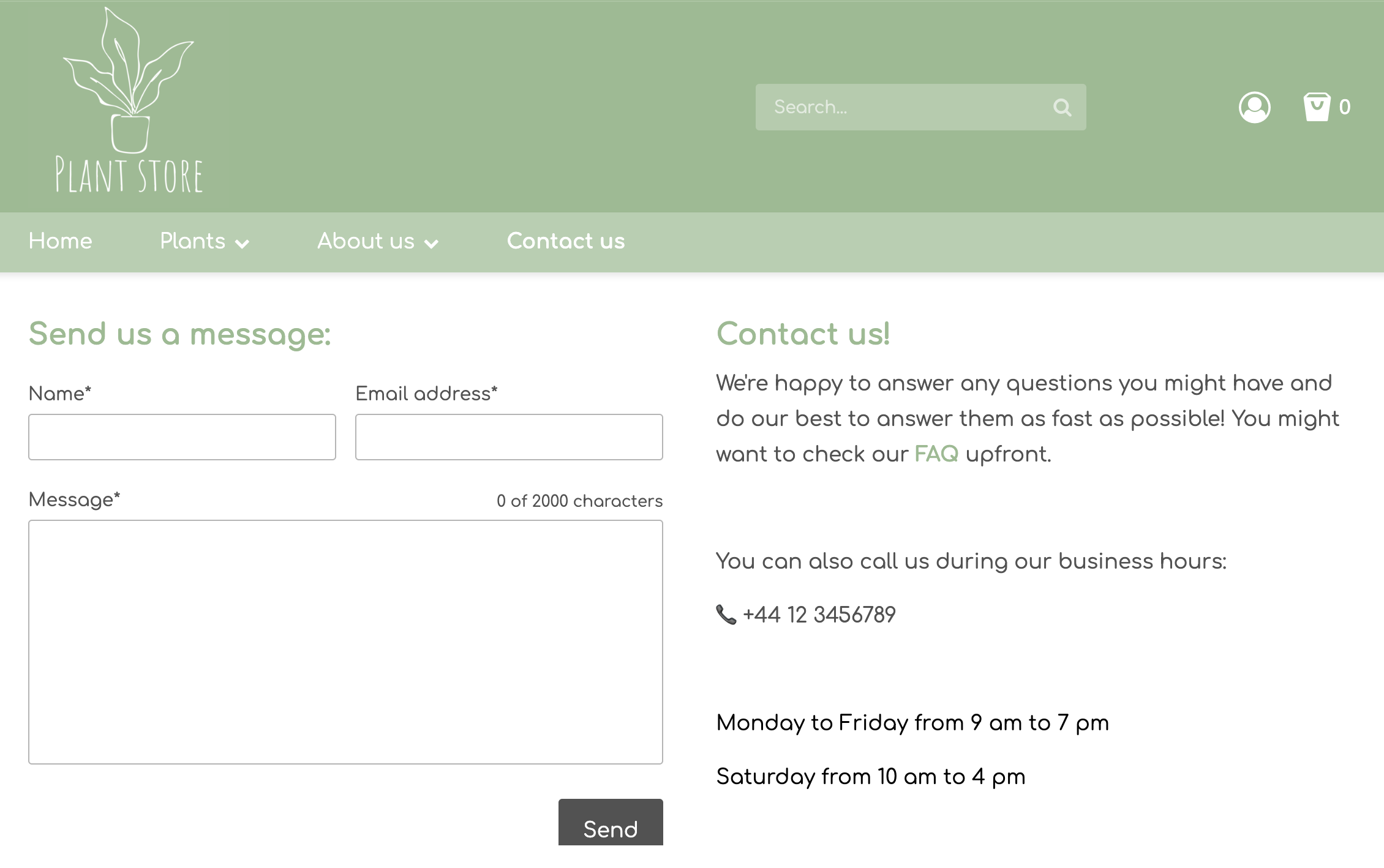 Example of a contact page with a contact form