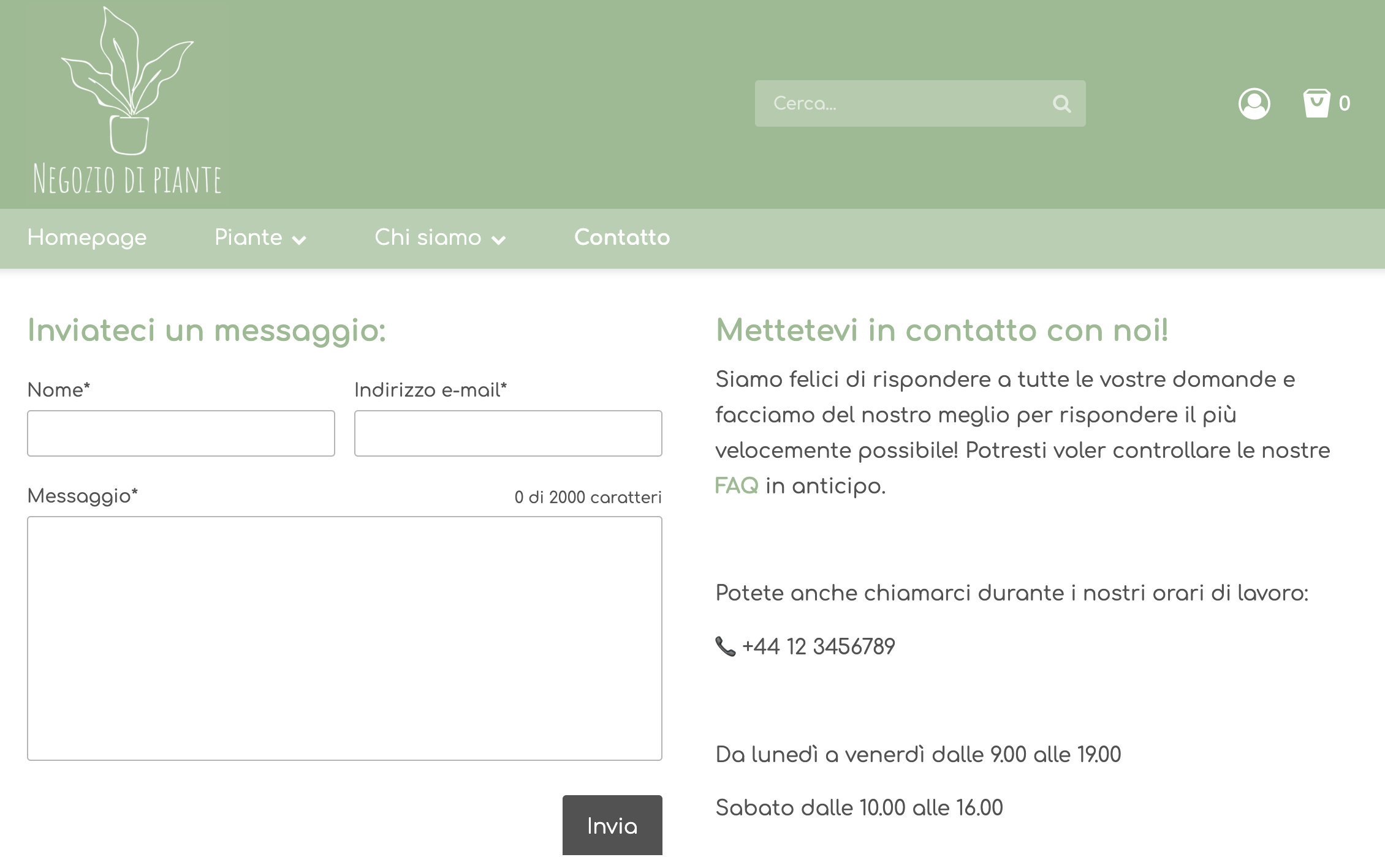 Esempio di pagina di contatto con modulo di contatto