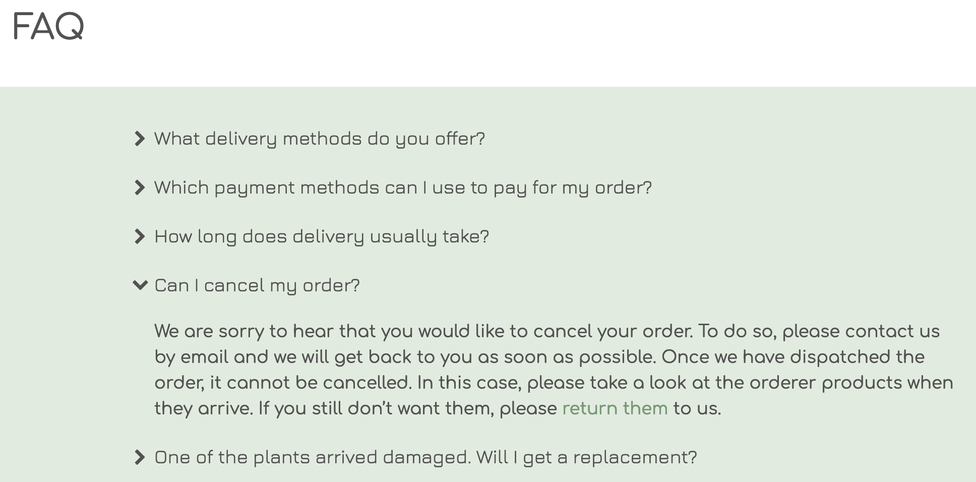 Example: Answer questions in an FAQ element